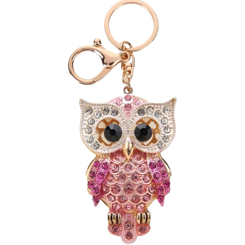 KEYCHAIN Owl Pink Rhinestones
